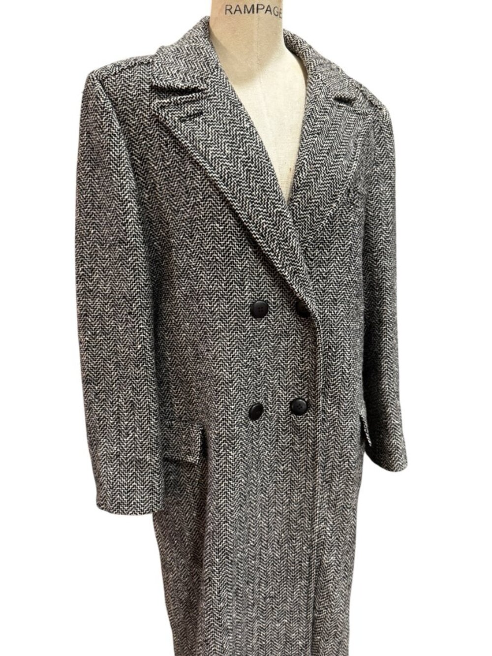 Pendleton Vintage Wool Coat Herringbone Long Double Breasted USA - Picture 5 of 10